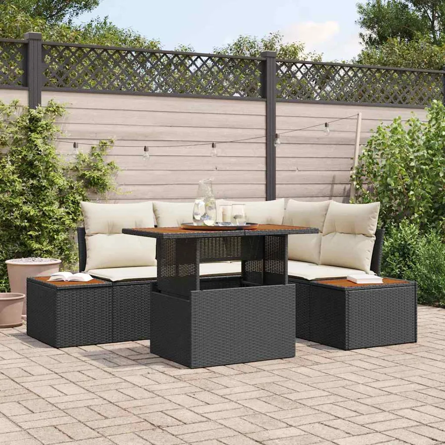 Ensemble de canapé de jardin 5 pcs Noir Poly rotin - 3