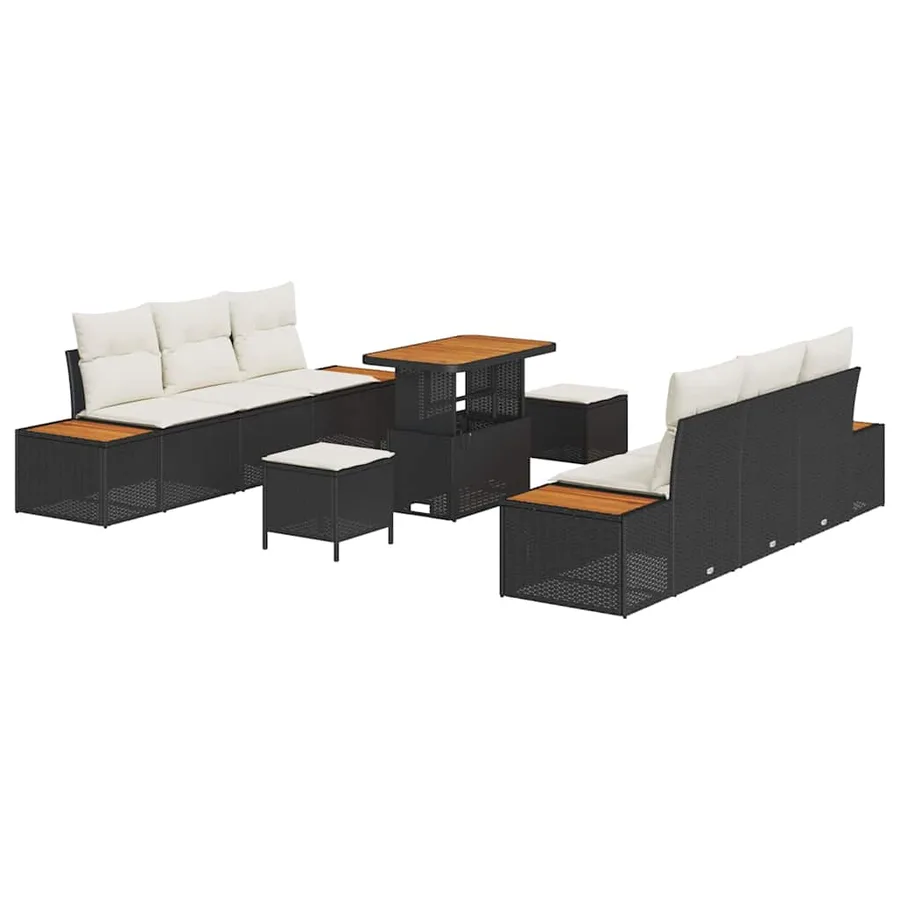 Ensemble de canapé de jardin avec coussin 9 pcs Noir Poly rotin - 2