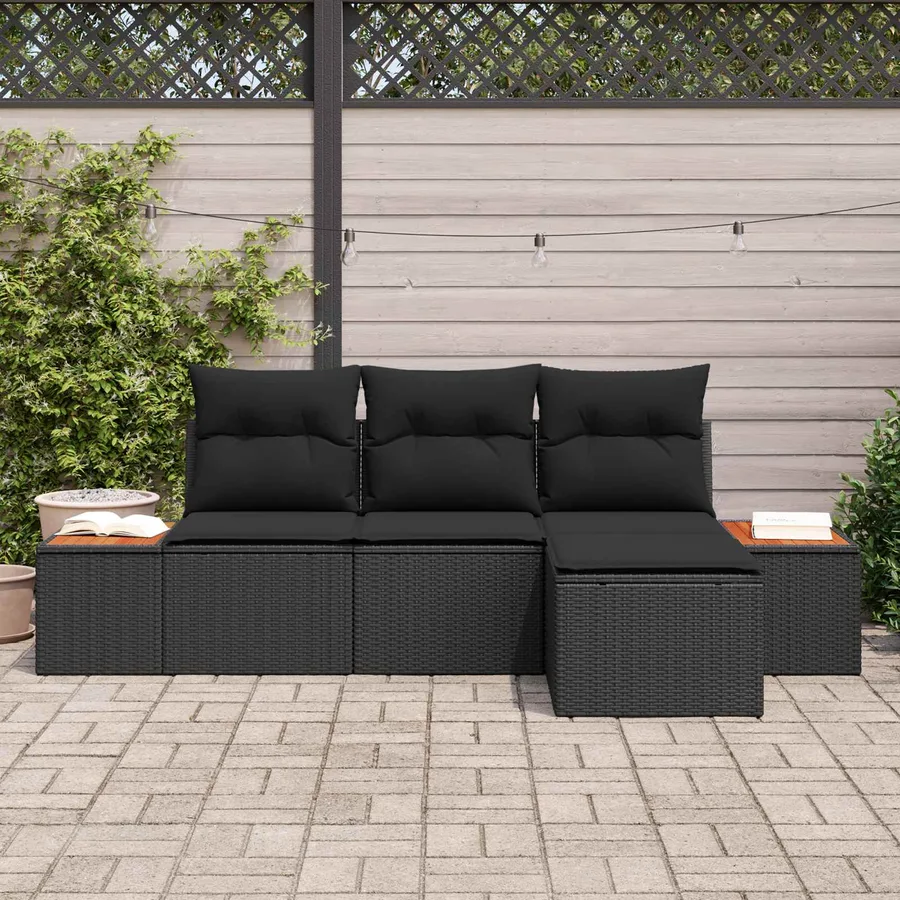 Ensemble de canapé de jardin 4 pcs Noir Poly Rattan - 3