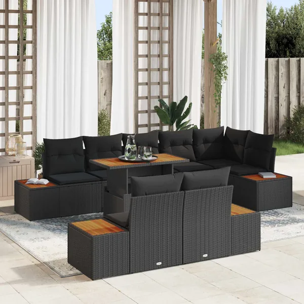 Ensemble de canapé de jardin 9 pcs Noir Poly rotin