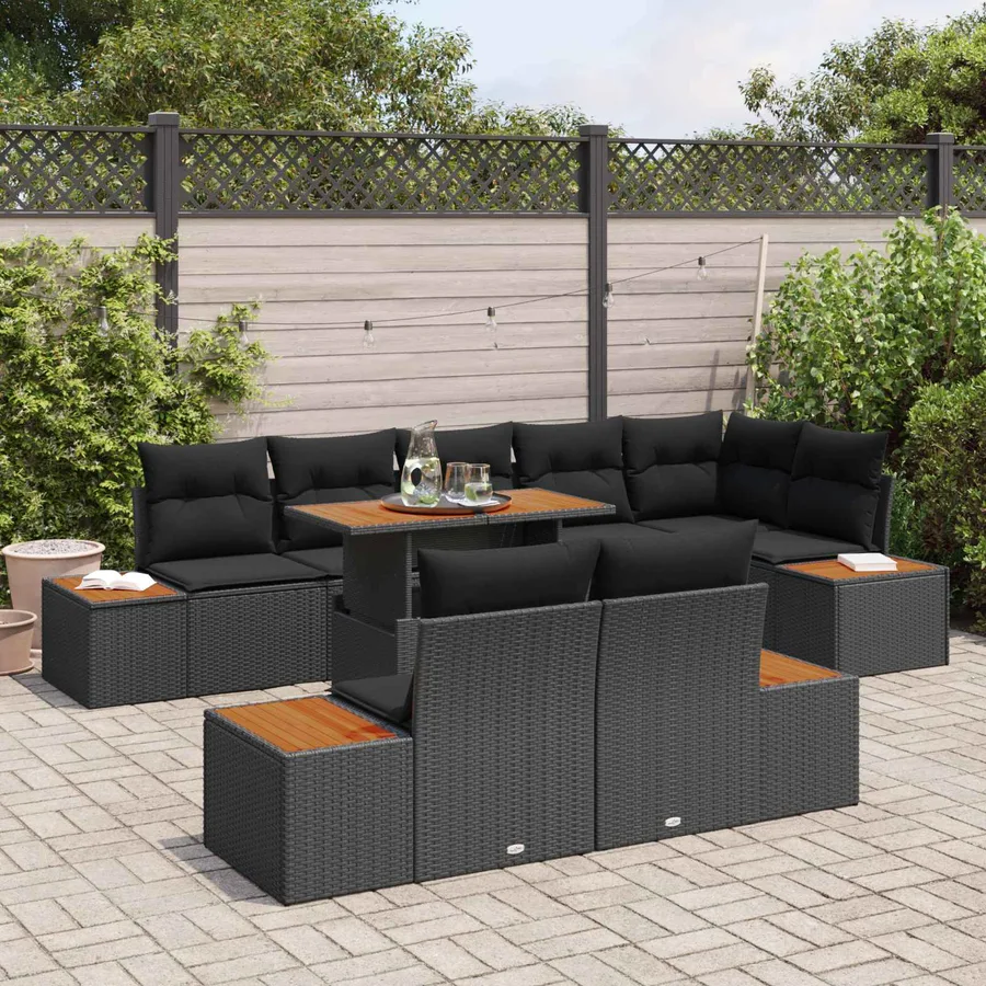 Ensemble de canapé de jardin 9 pcs Noir Poly rotin - 3