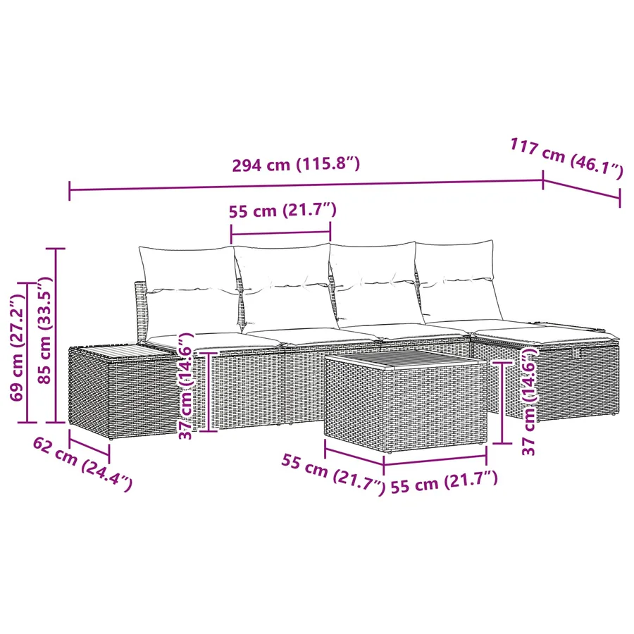 Ensemble de canapé de jardin 6 pcs Noir Poly rotin - 13