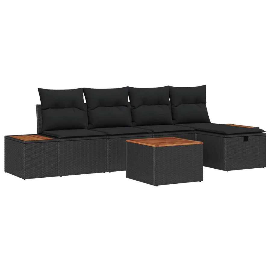 Ensemble de canapé de jardin 6 pcs Noir Poly rotin - 2