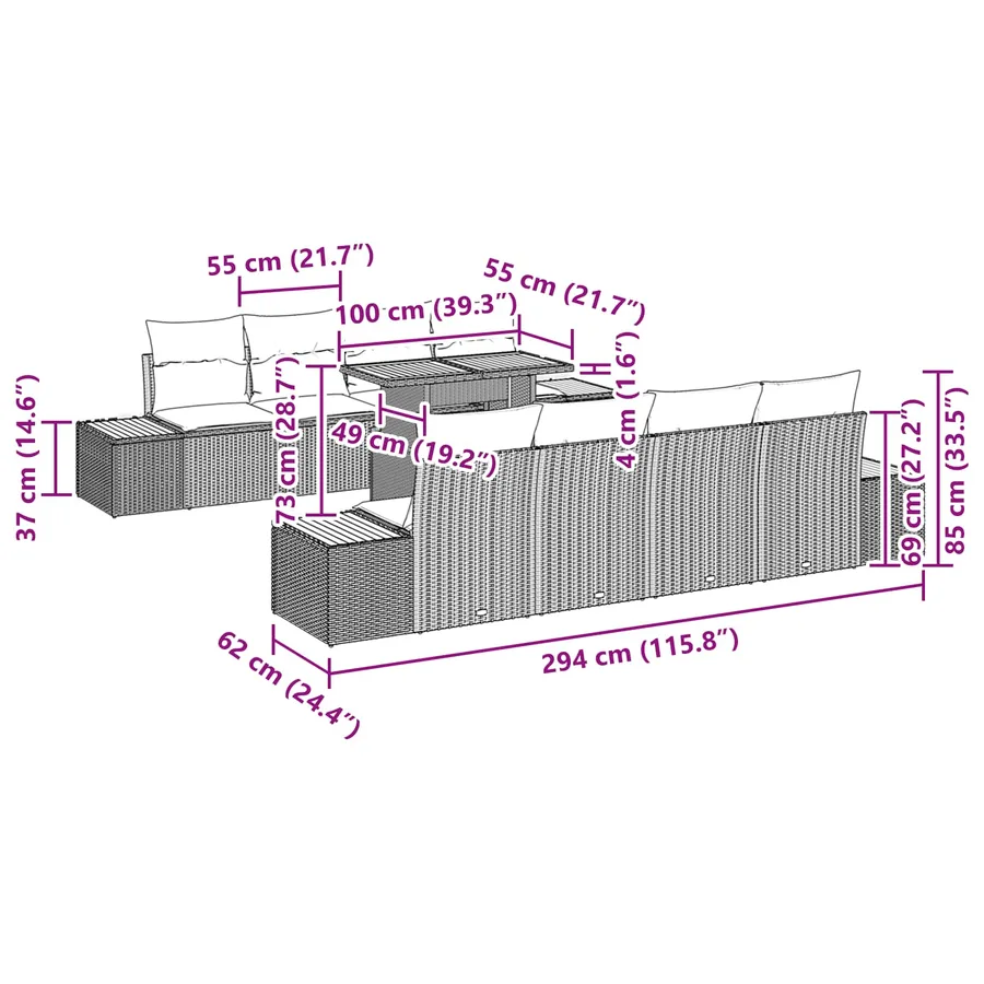 Ensemble de canapé de jardin 9 pcs Noir Poly rotin - 13