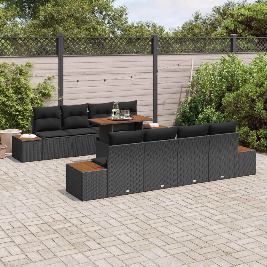 Ensemble de canapé de jardin 9 pcs Noir Poly rotin - 3
