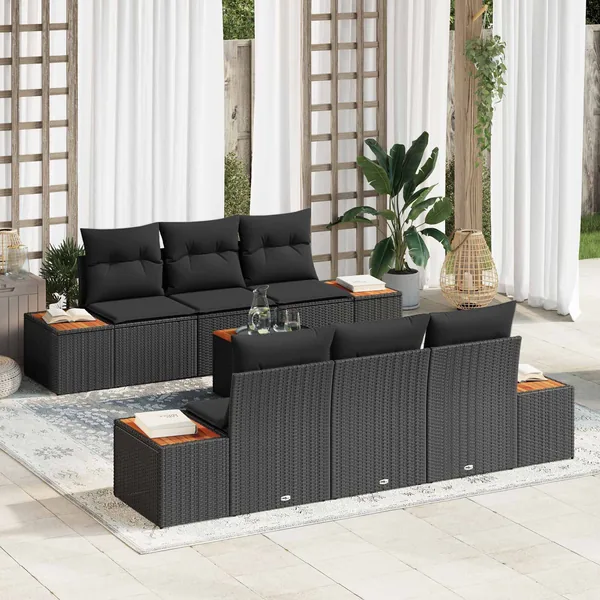 Ensemble de canapé de jardin avec coussin 7 pcs Noir Poly rotin