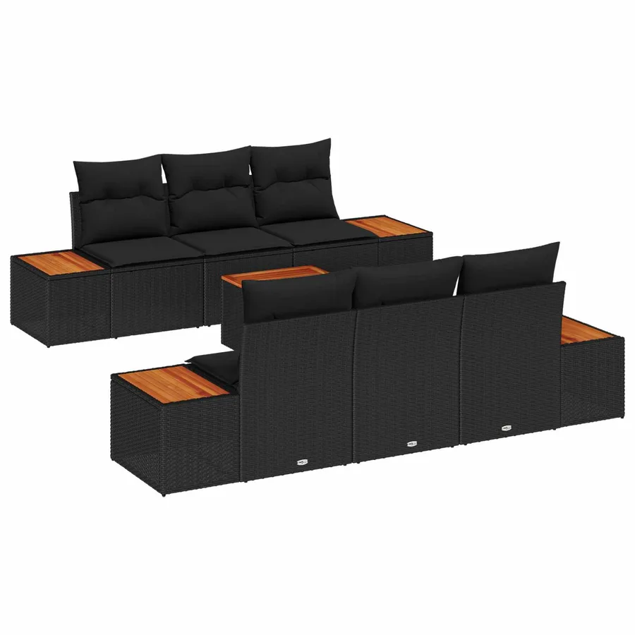 Ensemble de canapé de jardin avec coussin 7 pcs Noir Poly rotin - 2