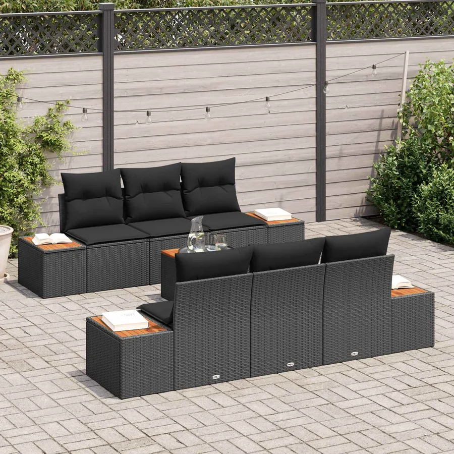 Ensemble de canapé de jardin avec coussin 7 pcs Noir Poly rotin - 3