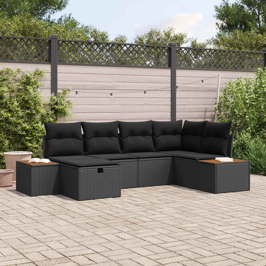 Ensemble de canapé de jardin avec coussin Noir polyrotin
