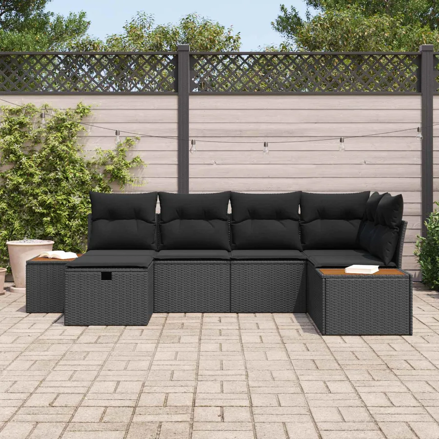 Ensemble de canapé de jardin avec coussin Noir polyrotin - 3