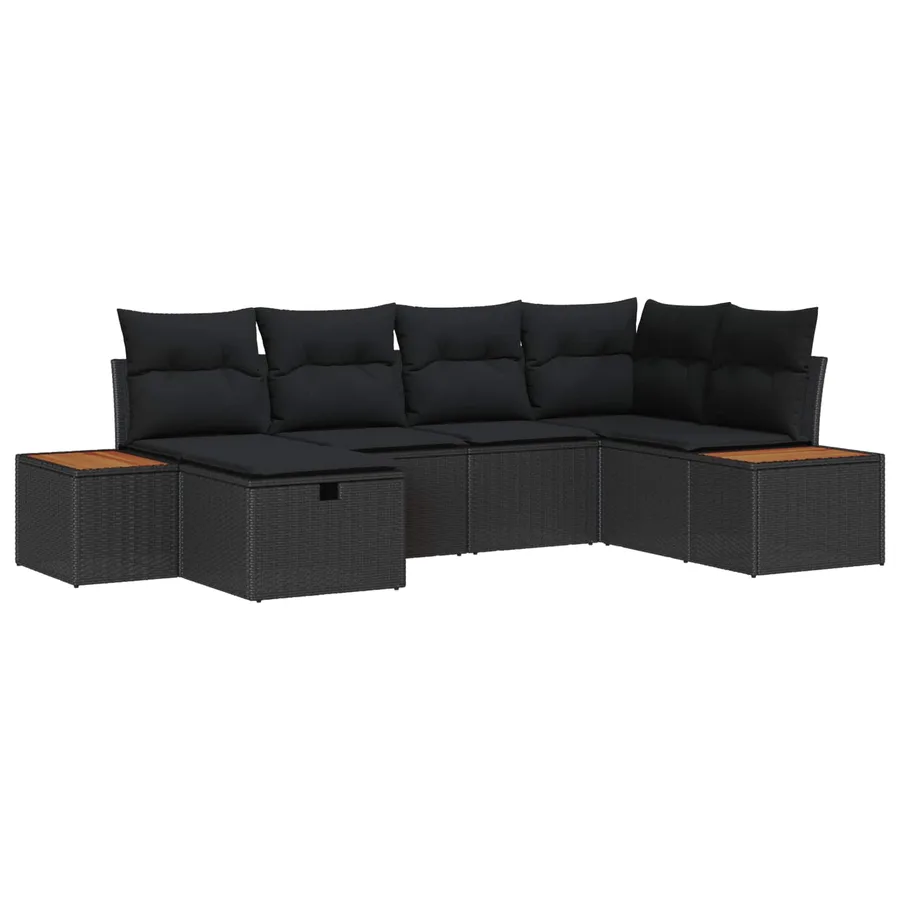 Ensemble de canapé de jardin avec coussin Noir polyrotin - 4