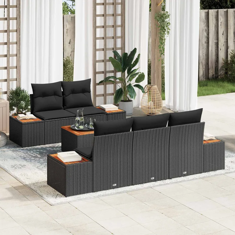 Ensemble de canapé de jardin 6 pcs Noir Poly rotin