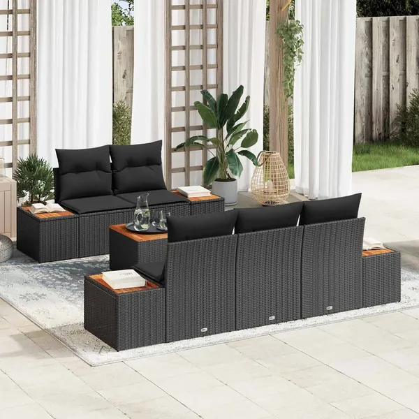 Ensemble de canapé de jardin 6 pcs Noir Poly rotin