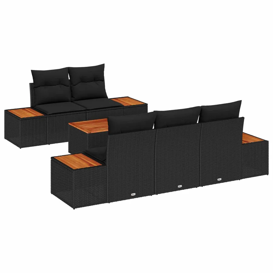 Ensemble de canapé de jardin 6 pcs Noir Poly rotin - 2