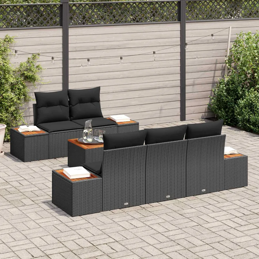 Ensemble de canapé de jardin 6 pcs Noir Poly rotin - 3