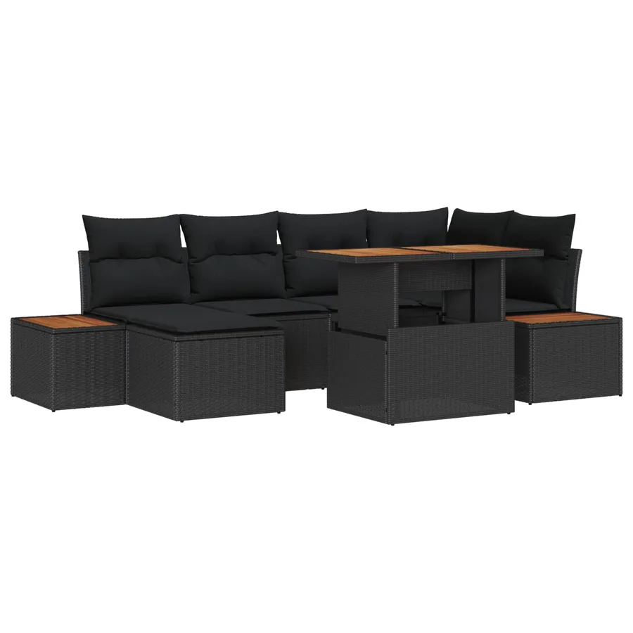 Ensemble de canapé de jardin 7 pcs Noir Poly rotin - 2