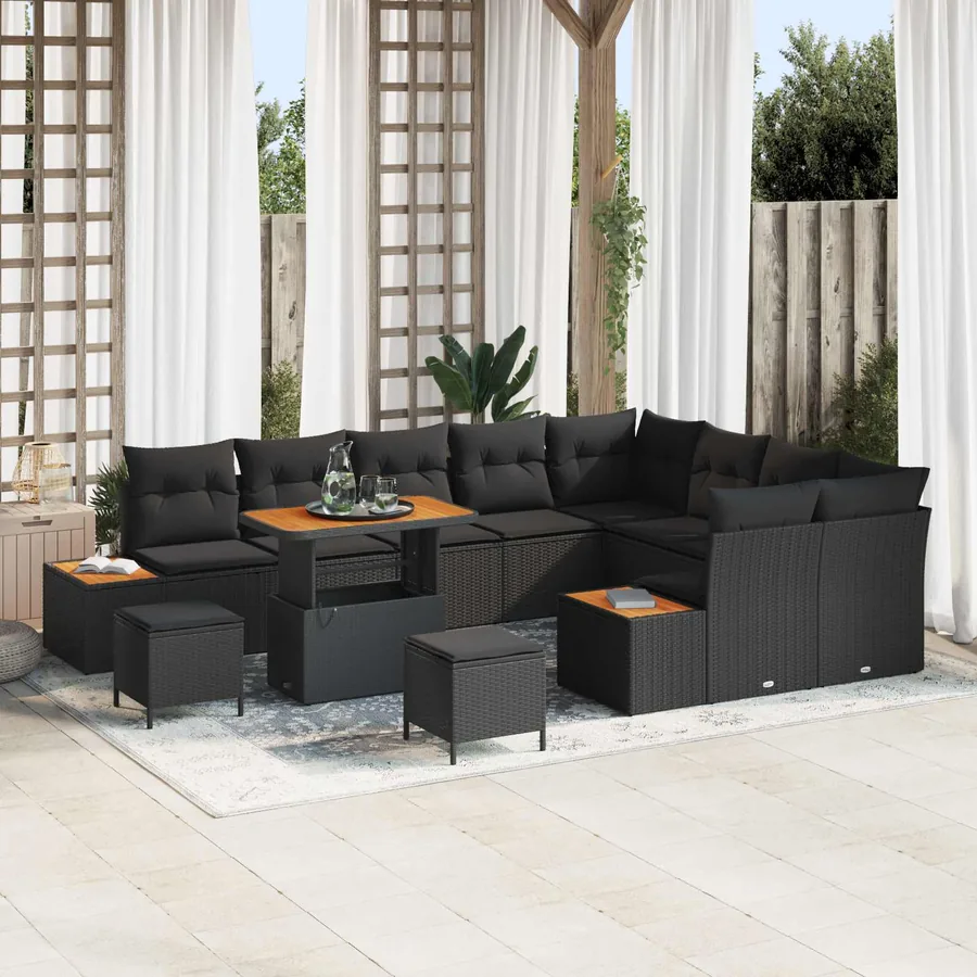 Ensemble de canapé de jardin 12 pcs Noir Poly rotin