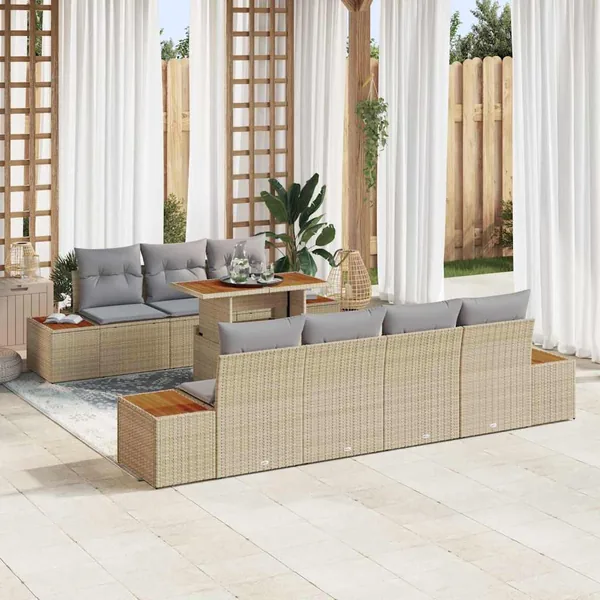 Ensemble de canapé de jardin 8 pcs Beige Poly rotin