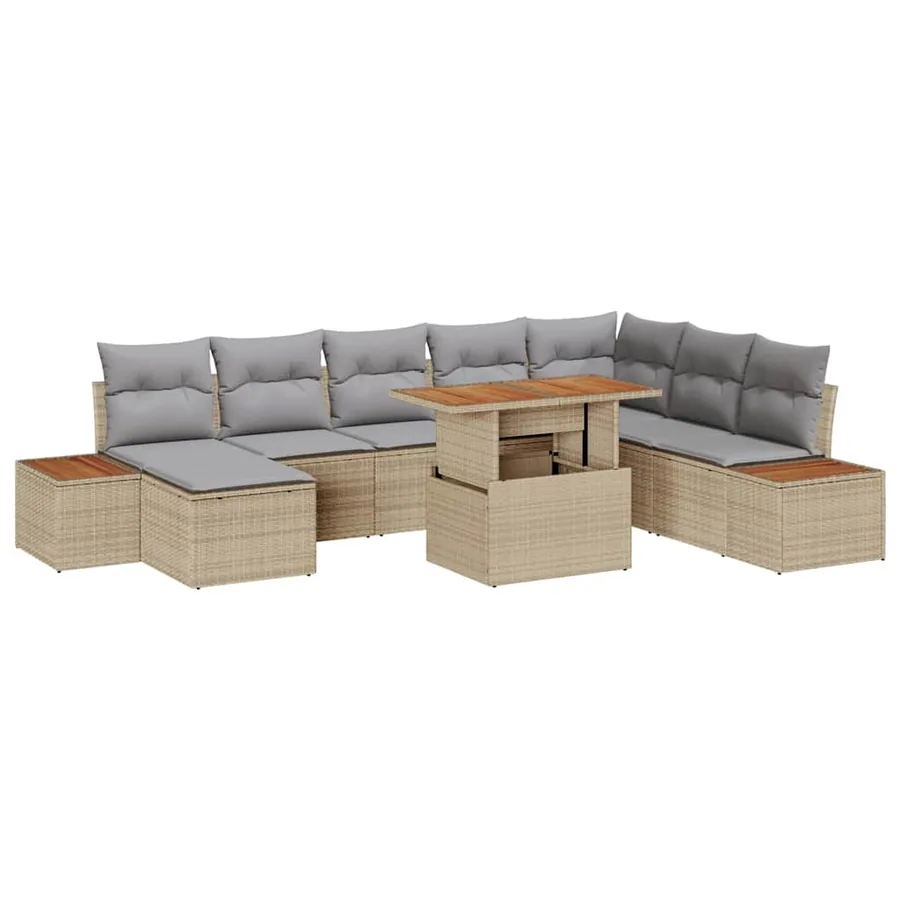 Ensemble de canapé de jardin 9 pcs Beige Poly rotin