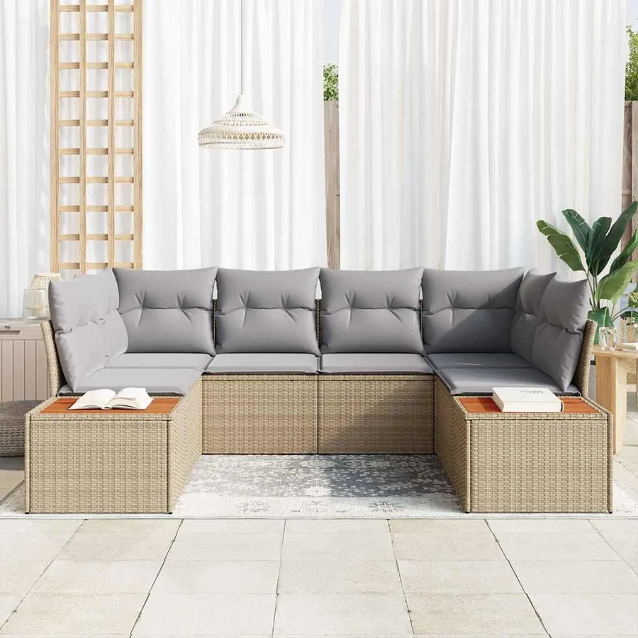 Ensemble de canapé de jardin 6 pcs Beige et Gris clair - 3