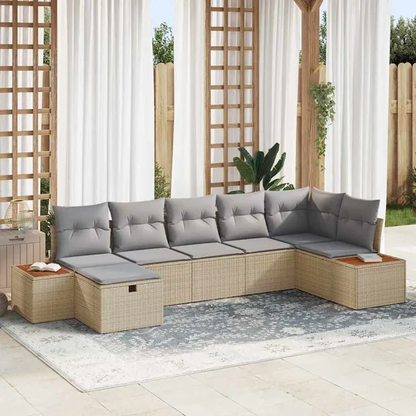 Ensemble de canapé de jardin 7 pcs Beige Poly rotin