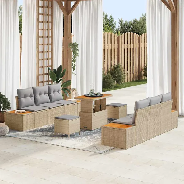 Ensemble de canapé de jardin 9 pcs Beige Poly rotin