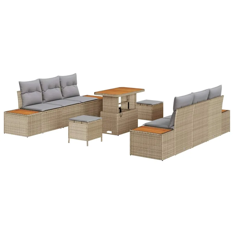 Ensemble de canapé de jardin 9 pcs Beige Poly rotin - 2