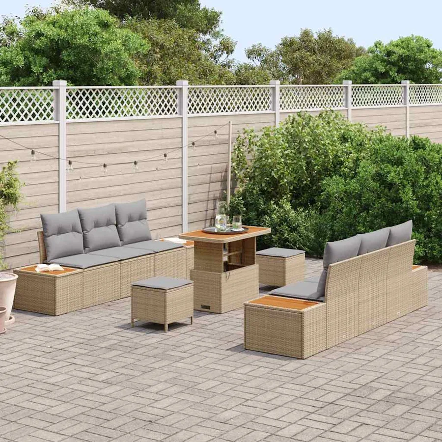 Ensemble de canapé de jardin 9 pcs Beige Poly rotin - 3