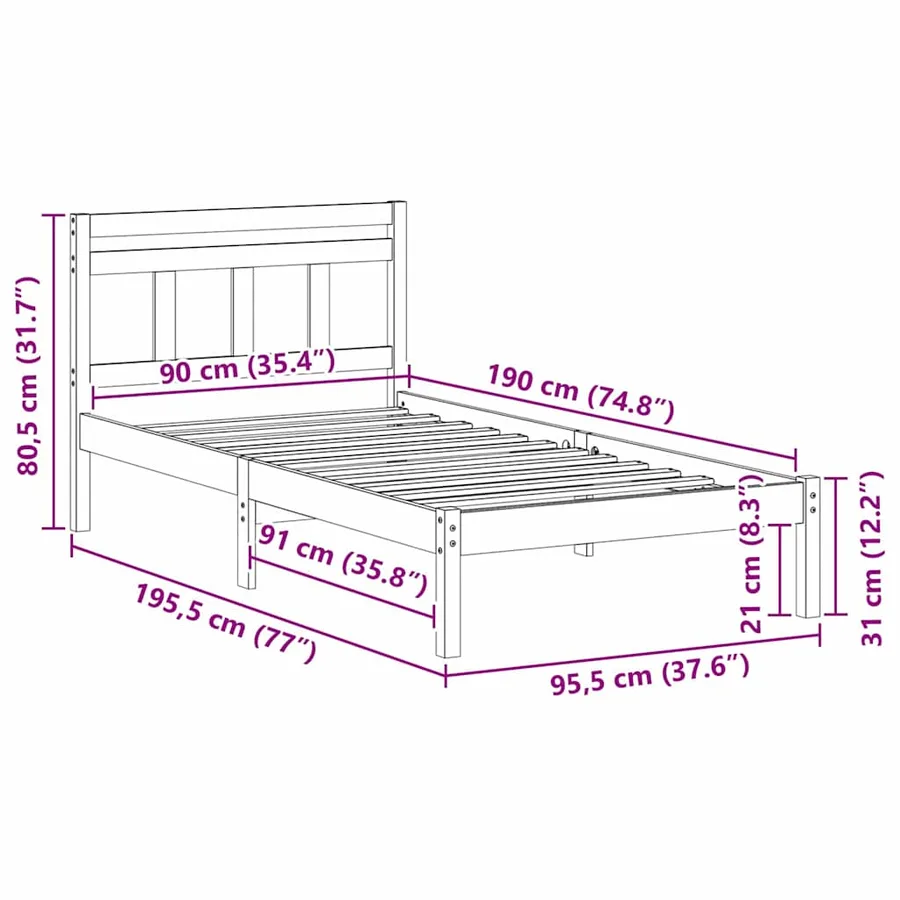 Cadre de lit Marron 90 x 190 cm Pin massif - 11