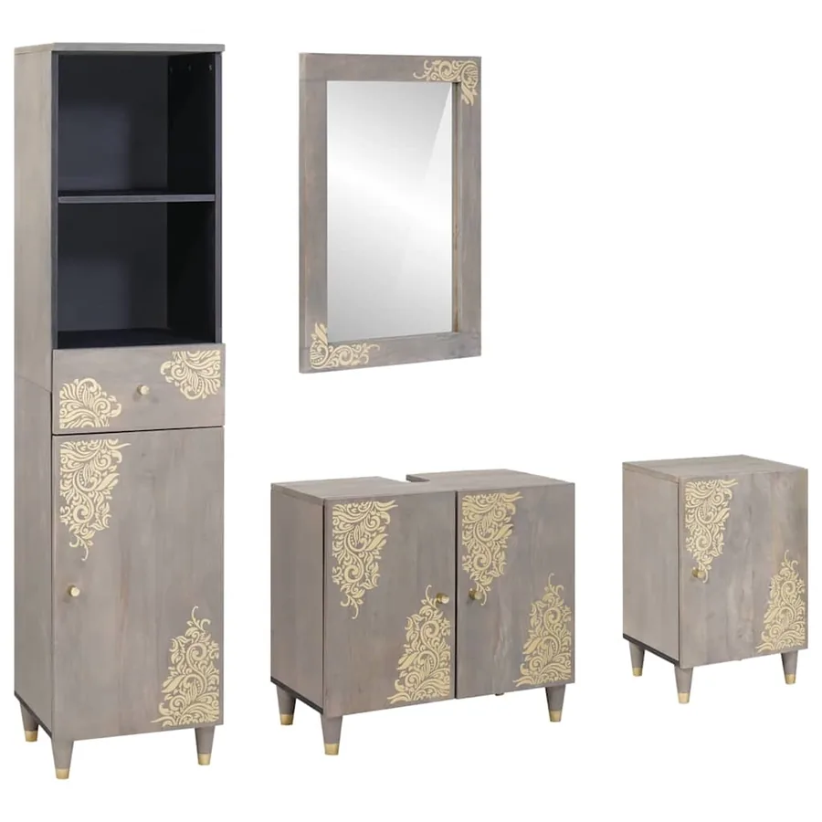 Ensemble de Meubles de Salle de Bain avec tiroir 4 pcs Gris