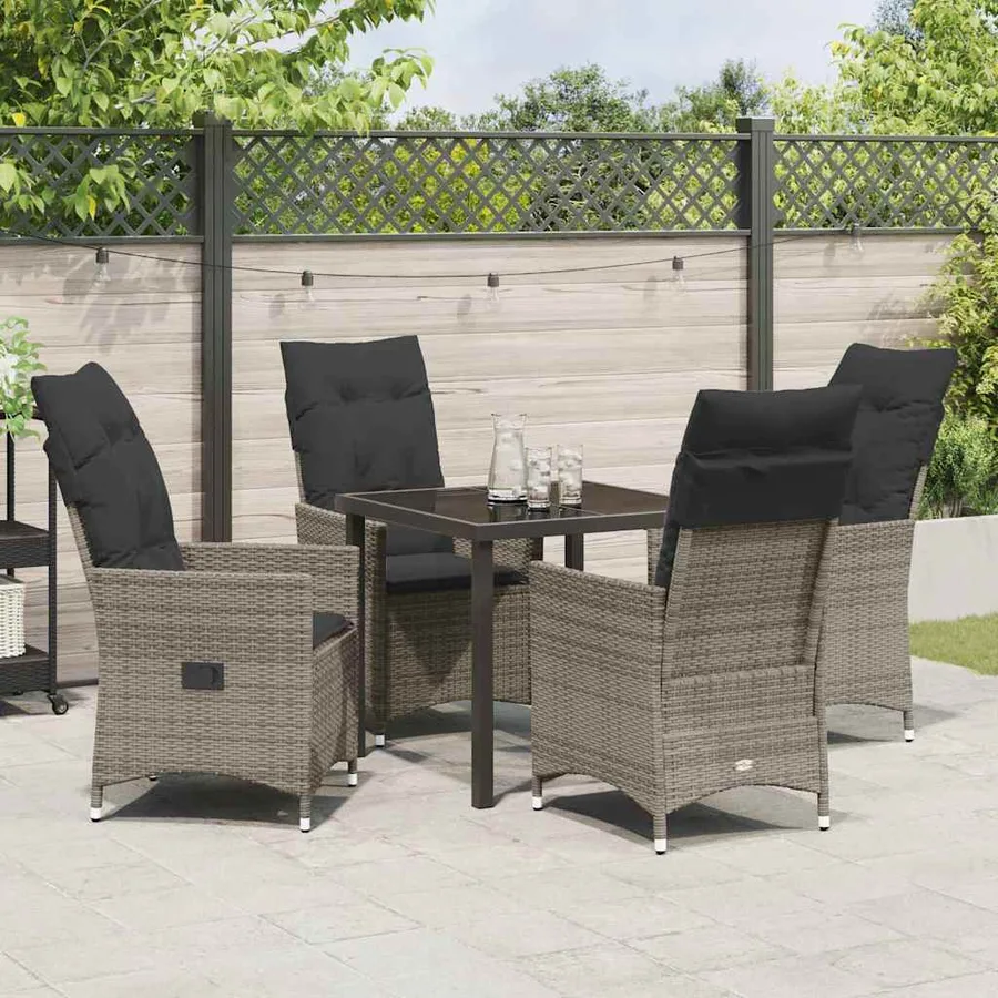 Ensemble de salle à manger pour jardin 5 pcs Gris polyrotin - 4