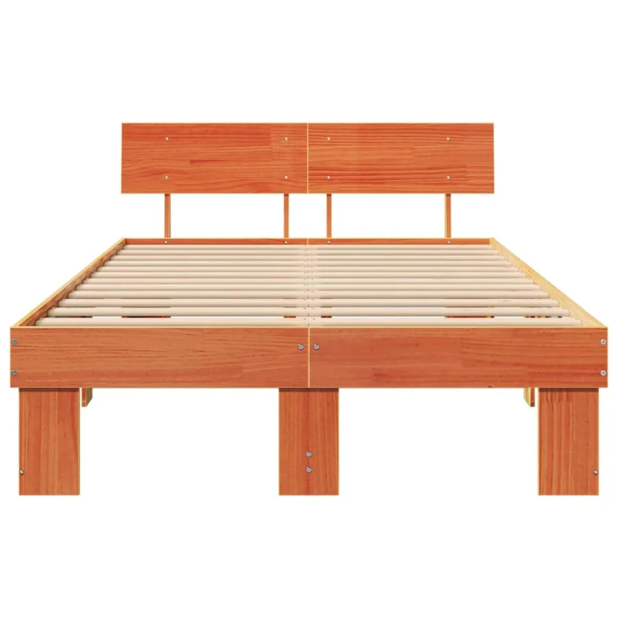 Cadre de lit avec tête de lit Brun cire 120 x 190 cm Pin massif - 5