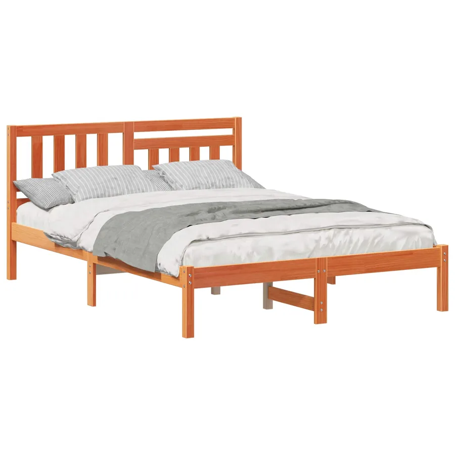 Cadre de lit avec tête de lit Brun cire 140 x 190 cm Pin massif - 2