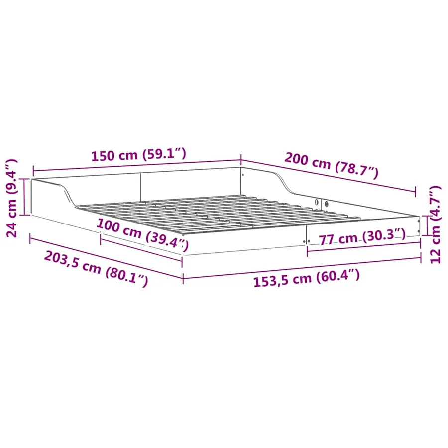 Cadre de lit Blanc 150 x 200 cm Pin massif - 8