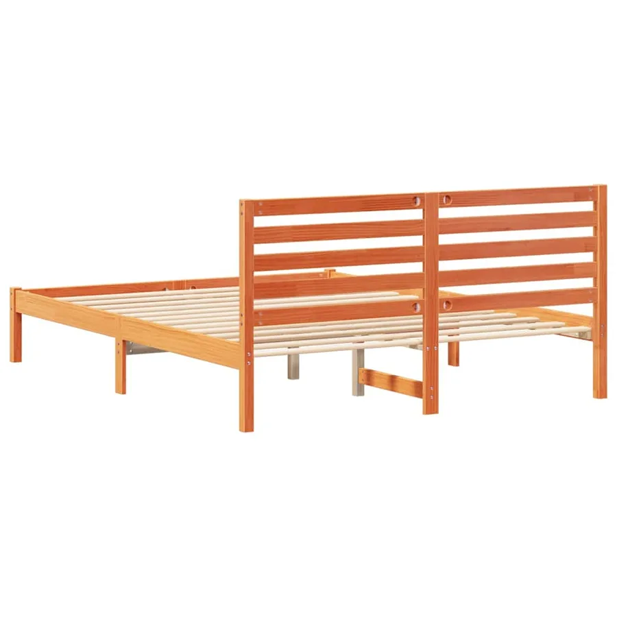 Cadre de lit avec tête de lit Brun cire 150 x 200 cm Pin massif - 7