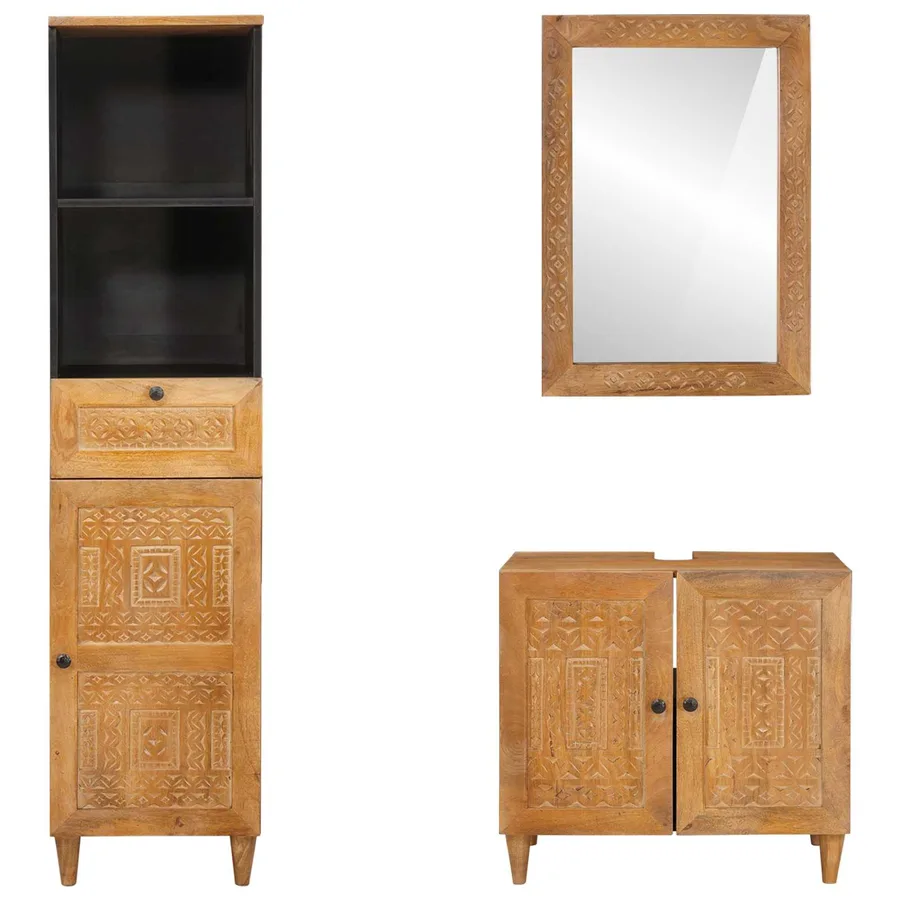 Ensemble de mobilier de salle de bain avec tiroir 3 pcs Marron - 6