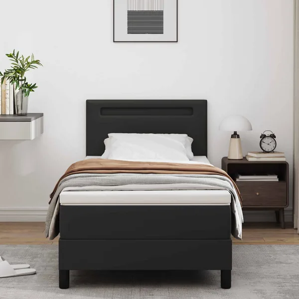 Lit à ressorts avec matelas Noir 90 x 200 cm Simili cuir