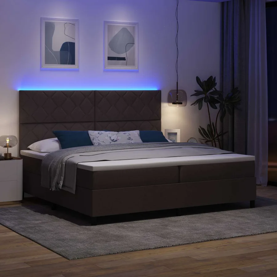 Lit à ressorts avec matelas Marron foncé 200 x 200 cm tissu - 3
