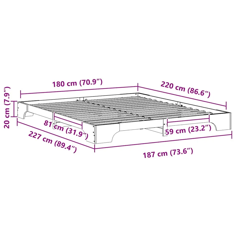 Cadre de lit Marron 180 x 220 cm Pin massif - 9