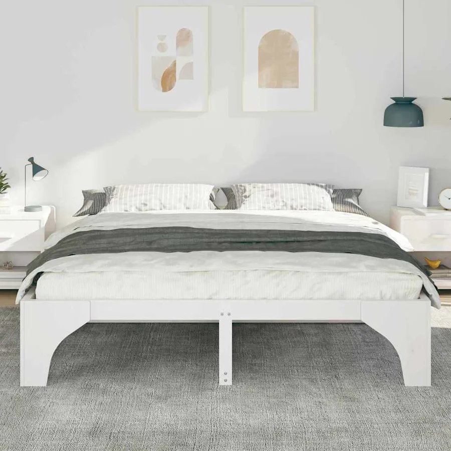 Cadre de lit Blanc 200 x 200 cm Pin massif - 3