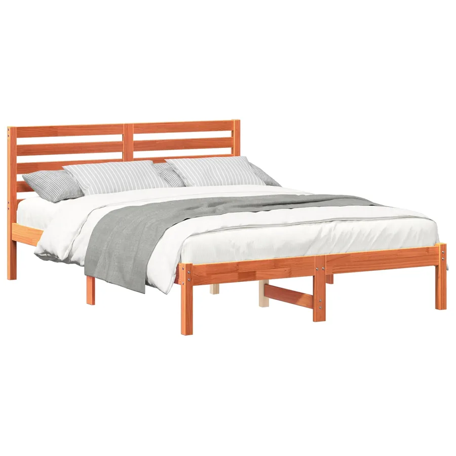 Cadre de lit avec tête de lit Brun cire 135 x 190 cm Pin massif - 2
