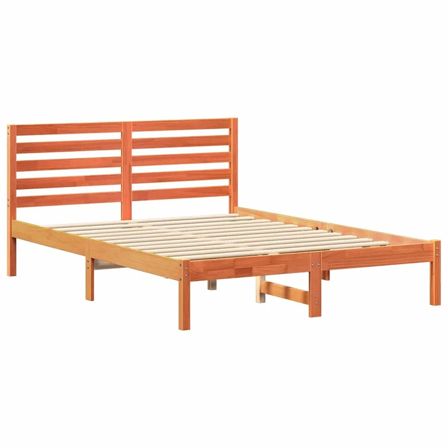 Cadre de lit avec tête de lit Brun cire 135 x 190 cm Pin massif - 4