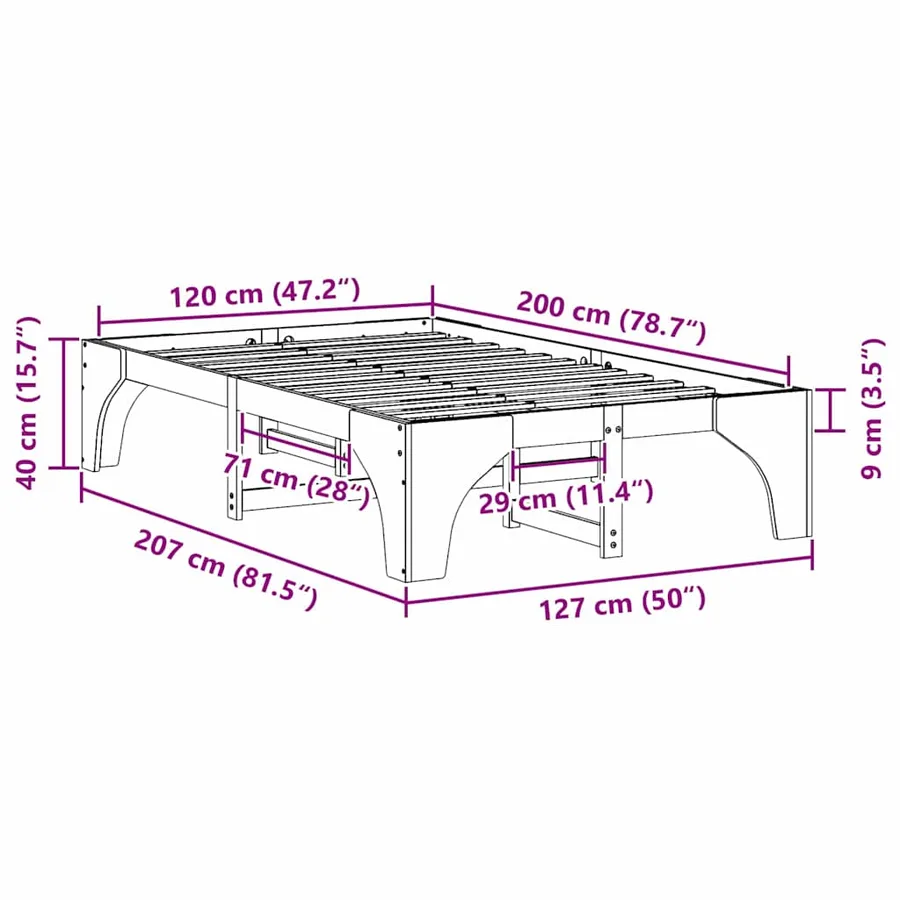 Cadre de lit Marron 120 x 200 cm Pin massif - 8