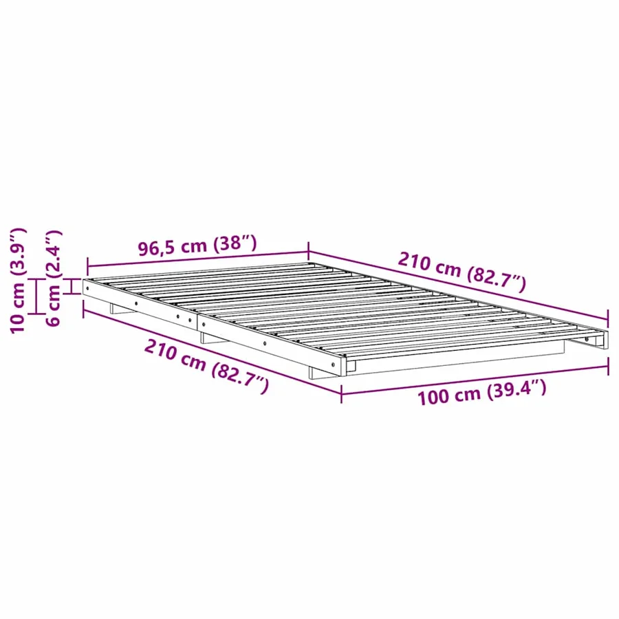 Cadre de lit Marron 100 x 210 cm Pin massif - 8