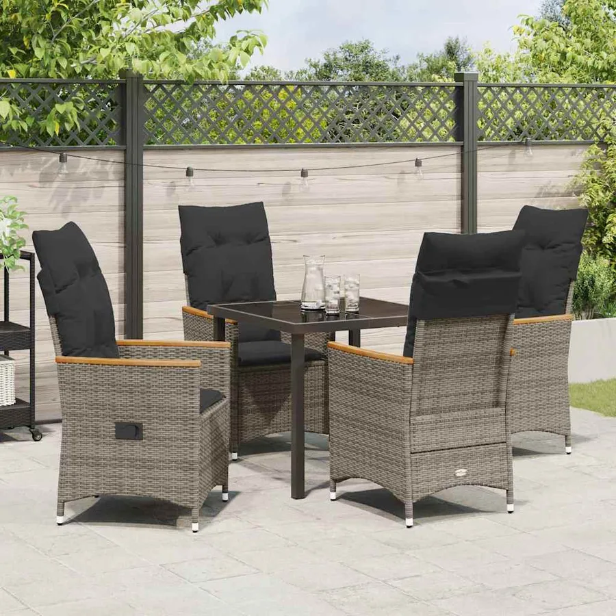 Ensemble de salle à manger pour jardin 5 pcs Gris polyrotin - 4