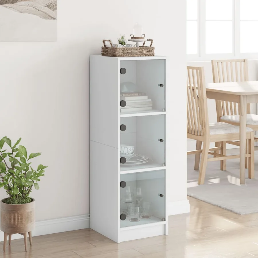 Buffet avec portes en verre blanc 35x37x109 cm - 3
