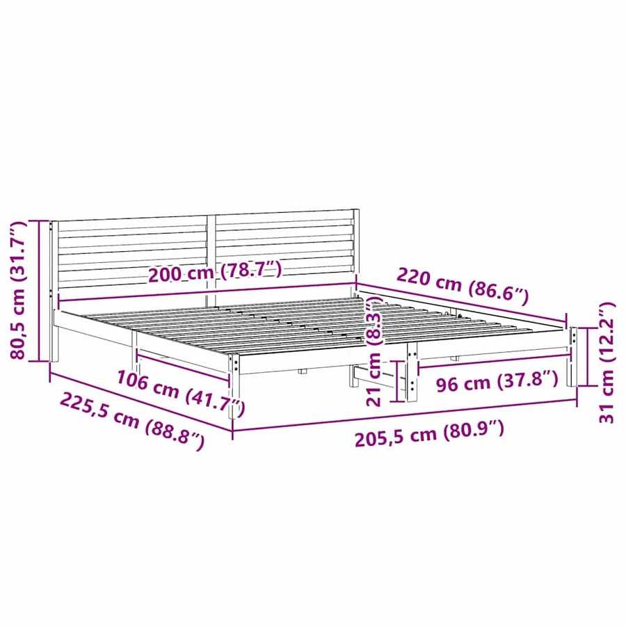 Cadre de lit avec tête de lit Marron 200 x 220 cm Pin massif - 8