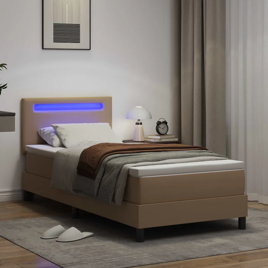 Lit à ressorts avec matelas Cappuccino 100 x 200 cm Simili cuir - 4