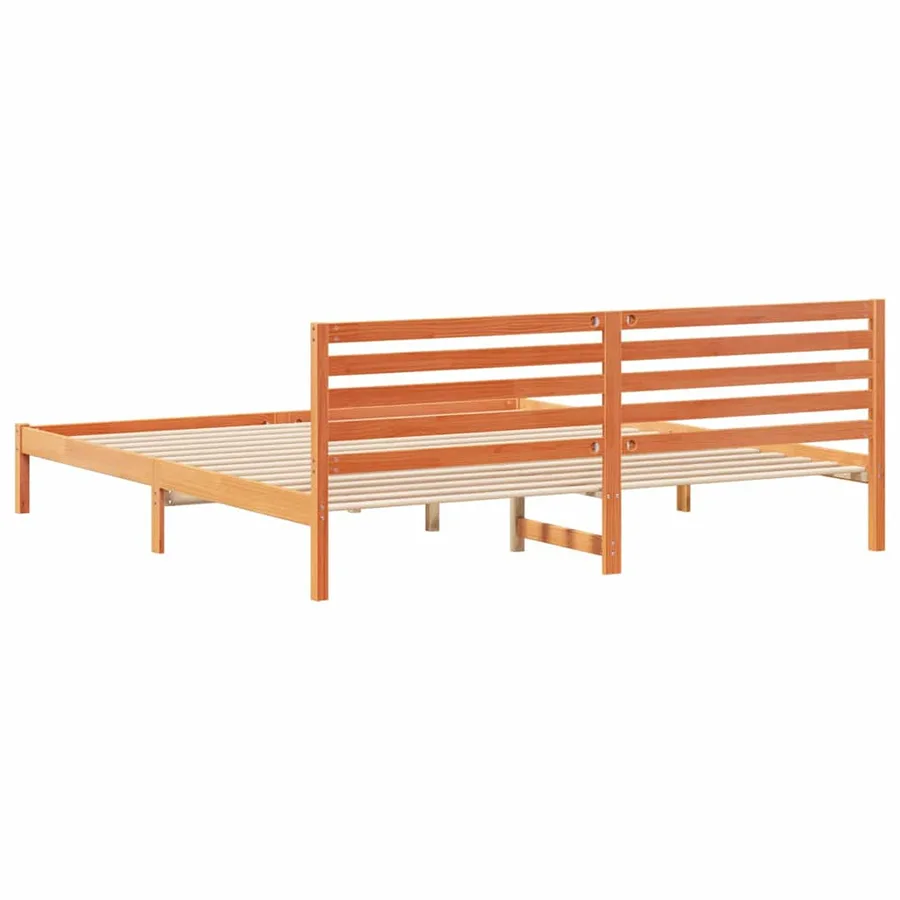 Cadre de lit avec tête de lit Brun cire 200 x 210 cm Pin massif - 7