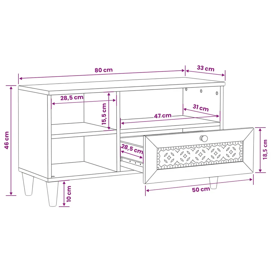 Meuble TV avec tiroir 80 x 33 x 46 cm Bois de mangue massif - 12